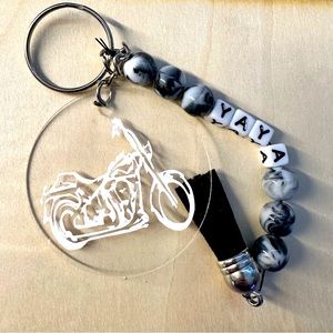 YAYAS black and white keychain with motorcycle